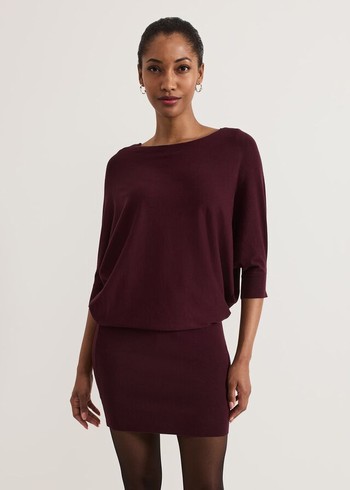 Phase Eight Becca Batwingted Dress Burgundy Australia | UY7183249